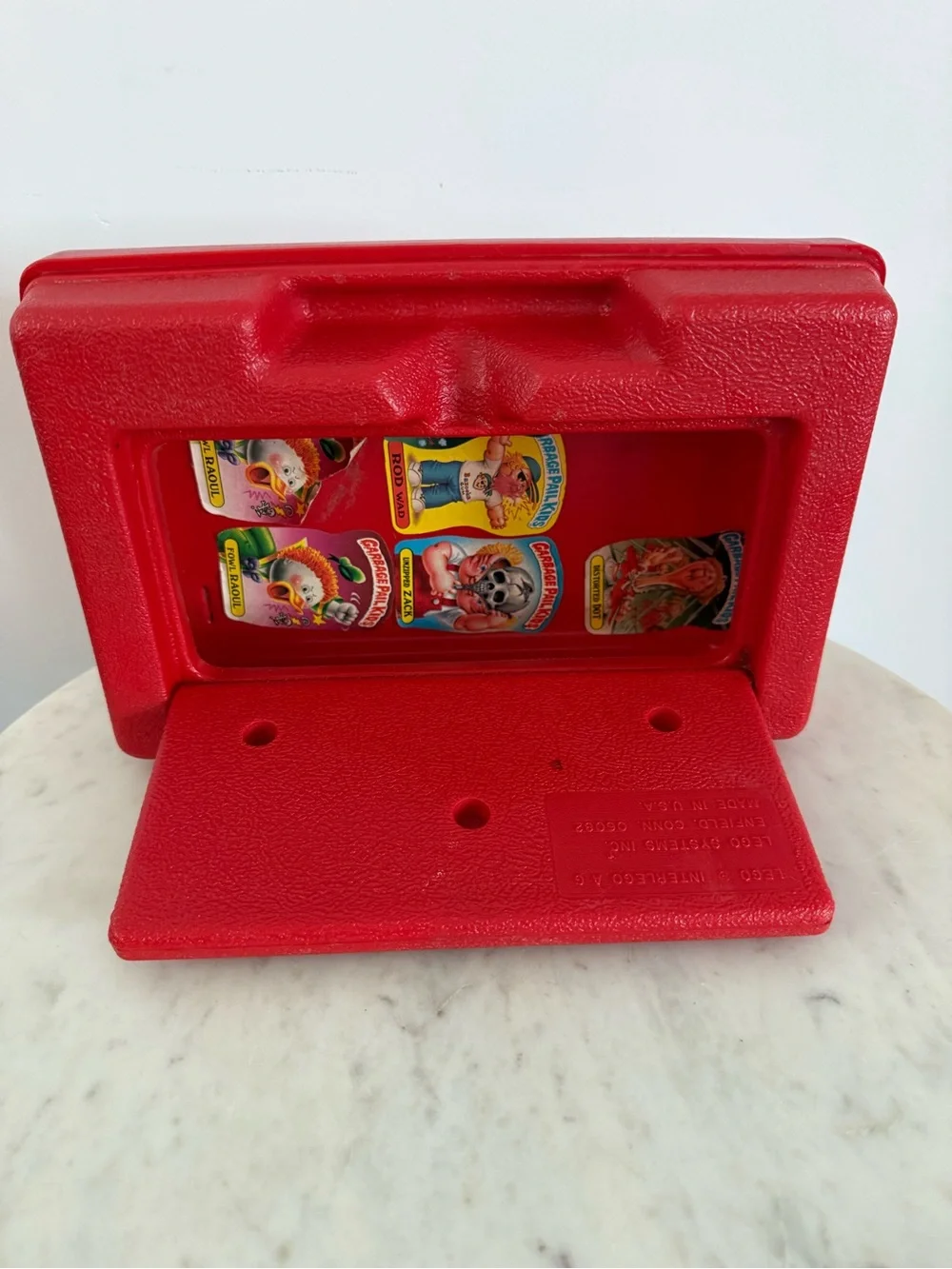 Vintage Lego Carrying Case Box Red VTG Garbage Pail Kids Stickers inside case